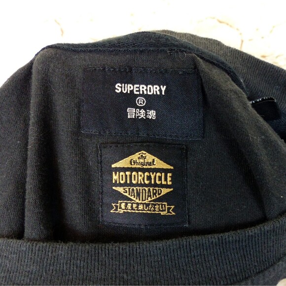 Superdry Black Label T-Shirt Women US 6 Black Out Graphic Logo Short Sleeve Moto - Picture 14 of 16